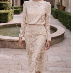 1980’s Lace Jessica McClintock Satin Cocktail Dress Cream Pink 8